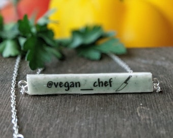 REVERSIBLE Personalized Bar Necklace Custom Name Gift for Vegan Cook Chef