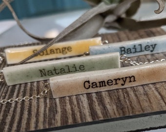 Colorful Personalized Bar Necklace Ceramic Custom Name REVERSIBLE Gift for Her