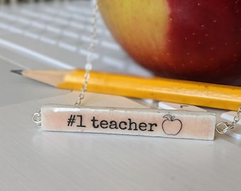TEACHER Gift Personalized Custom Name Bar Necklace for #1 Teacher REVERSIBLE