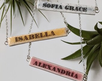 Bar Necklace Personalized Name Pendant in Soft Pastel Colors