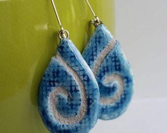 Denim Swirl Ceramic Teardrop - REVERSIBLE Earrings
