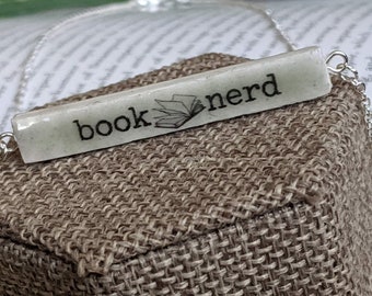 Personalized Bar Name Necklace Custom Book Nerd REVERSIBLE Pendant Gift for Book Lover