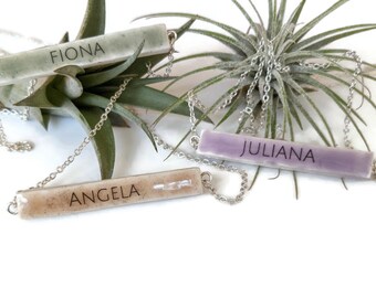 Bar Necklace Personalized Custom Name Pendant in Soft Pastel Colors