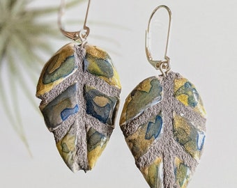 Leaf Earrings REVERSIBLE Mosaic Tile  Art Jewelry Gift for Her 100