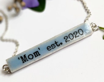 New Mom Gift Jewelry, First Time Mom Gift for first Mother's day Personalized Custom Bar Necklace for New Mommy