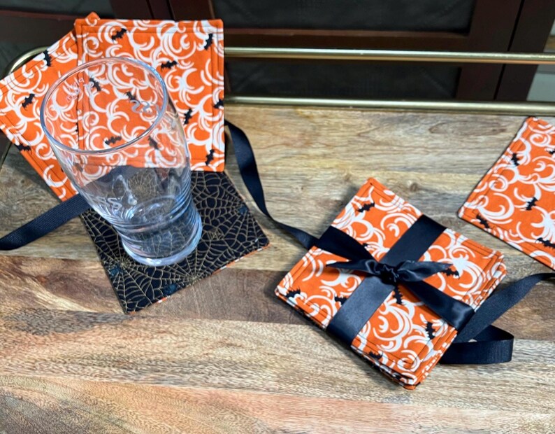 Orange Coasters Quilted Set of Four Cotton Coasters 5 Inches Square ...