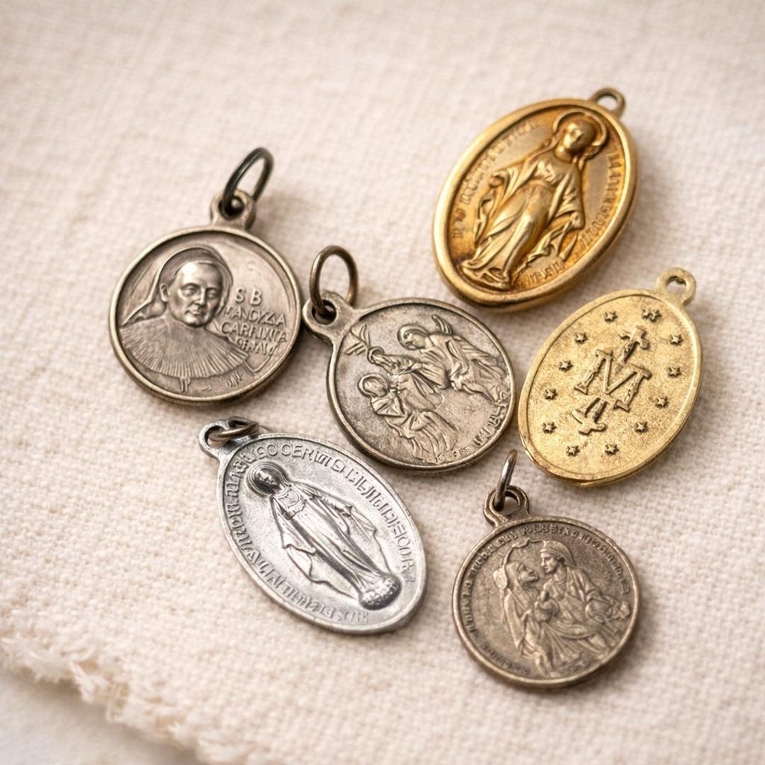 Vintage Catholic Medal Charm Lot Miraculous Mary Saints Gold Silver ...