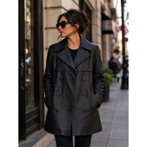 90s Leather Peacoat - Etsy