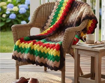 Handmade Crochet Throw Blanket Boho Granny Stripe Cottagecore 70s
