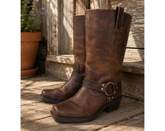 90s Mossimo Brown Leather Engineer Harness Boots Square Toe Women's 9