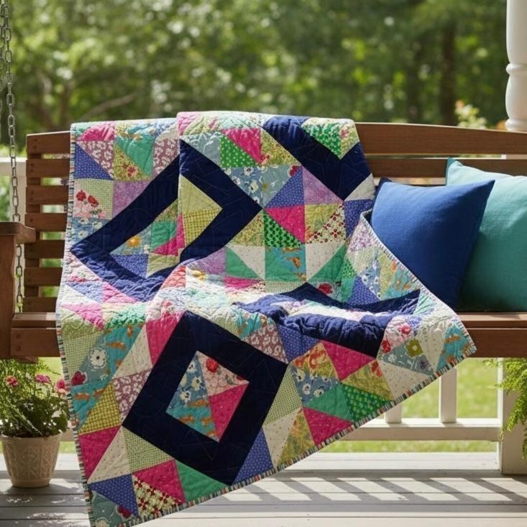 Handmade Patchwork Quilt 37x48 Navy Diamond Throw Cottagecore - Etsy