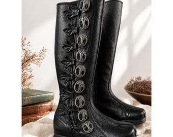 Son of Sandlar 9 Button Tall Leather Boots Tree of Life Renaissance Size 12