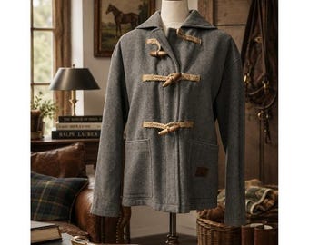 Ralph Lauren Gray Wool Toggle Coat Equestrian Preppy Minimalist Jacket XS