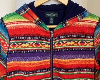 2TimesToo Ralph Lauren Womens Serape Aztec Print Southwestern Hoddie Sweatshirt Fleece Jumper Xs