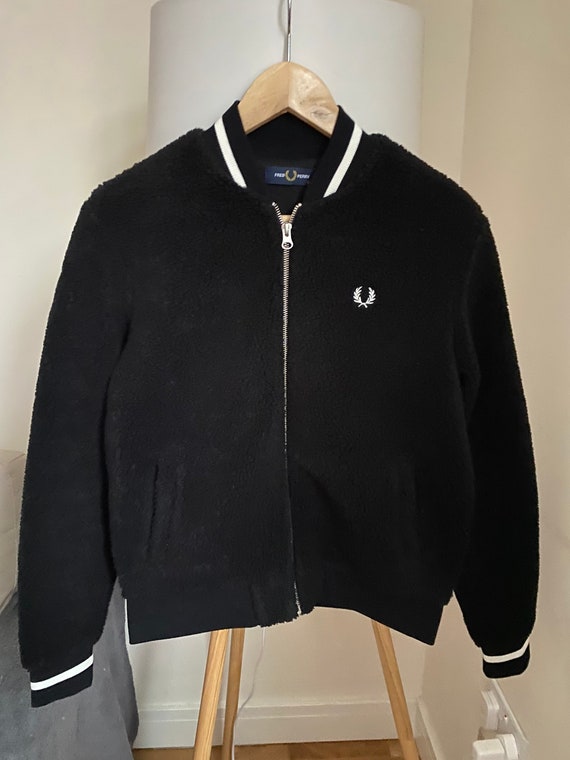 Fred Perry Womens Fleece Sherpa Bomber Style Jacket Black UK10 USA 6