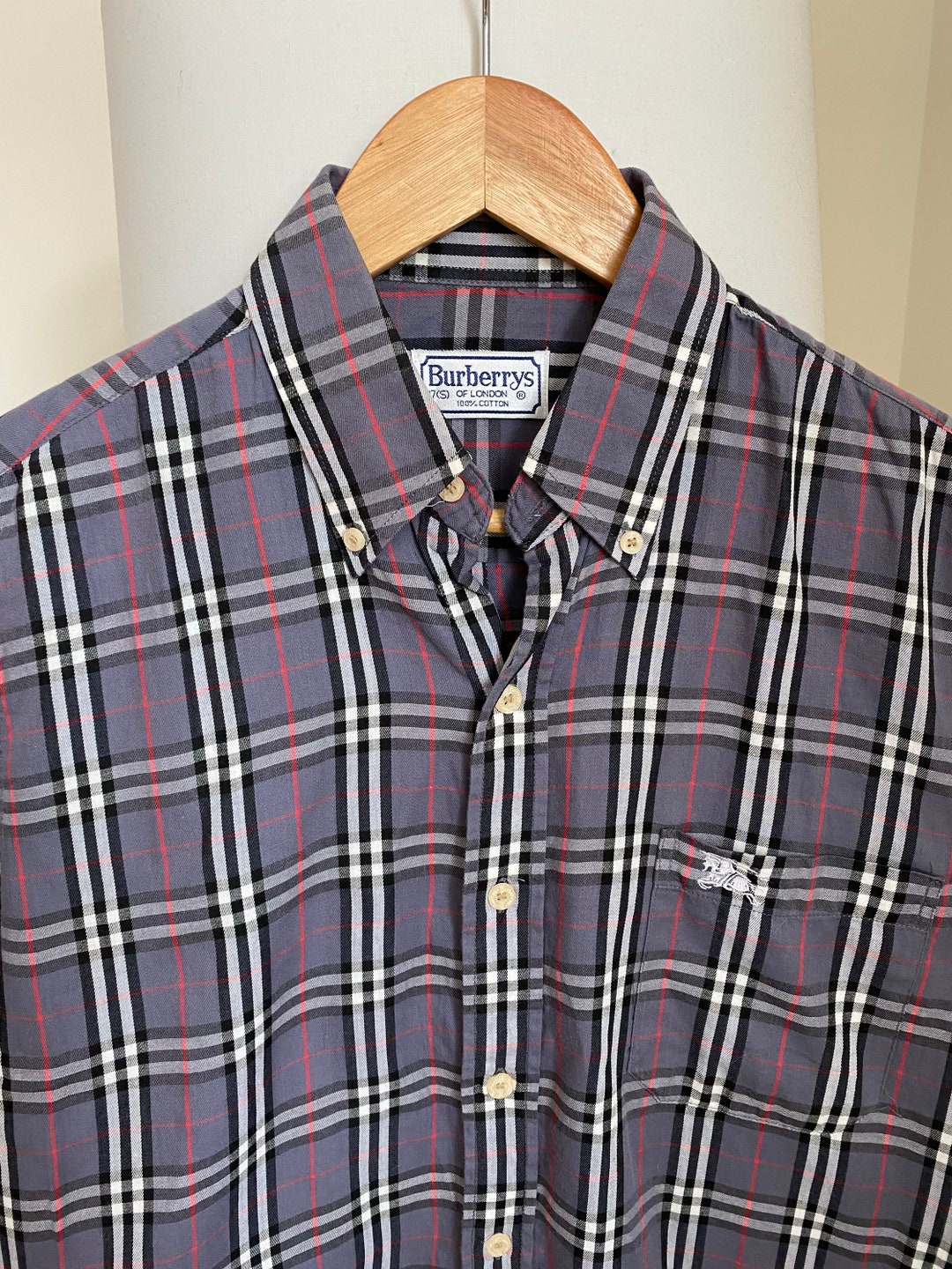 Vintage 90s Burberry Nova Check Long Sleeve Polo Shirt Small S ...