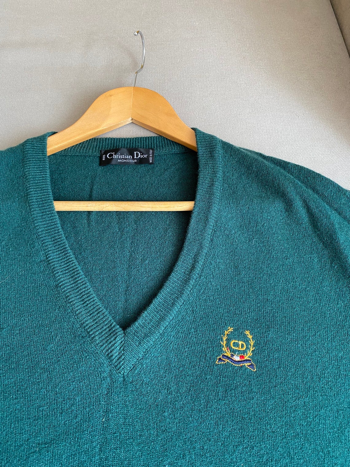 Men Christian Dior Jumper Cream Green embroidered Wool V Neck | Etsy