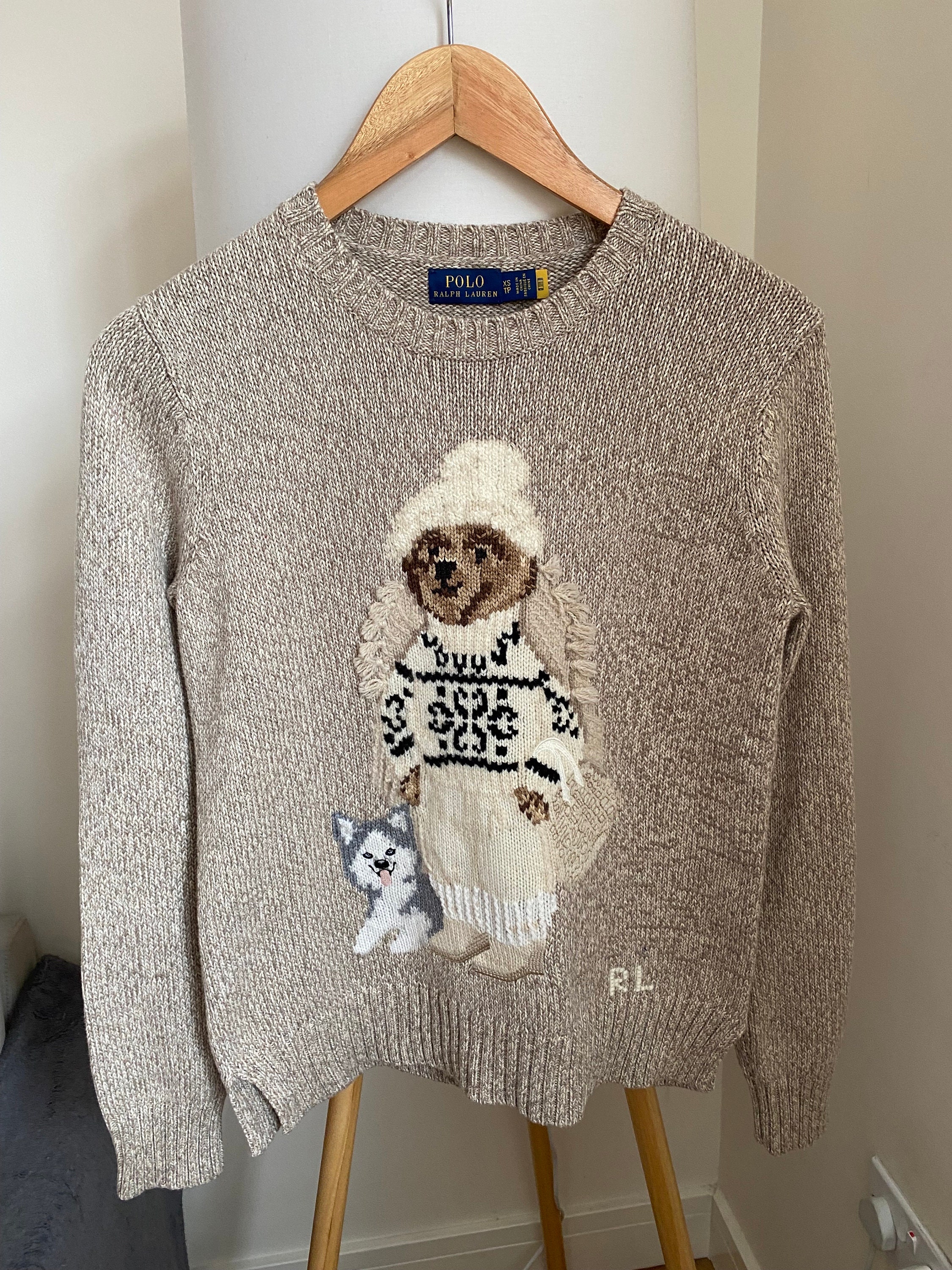 Polo Ralph Lauren Womens Bear Teddy Cream Beige Jumper Sweater - Etsy