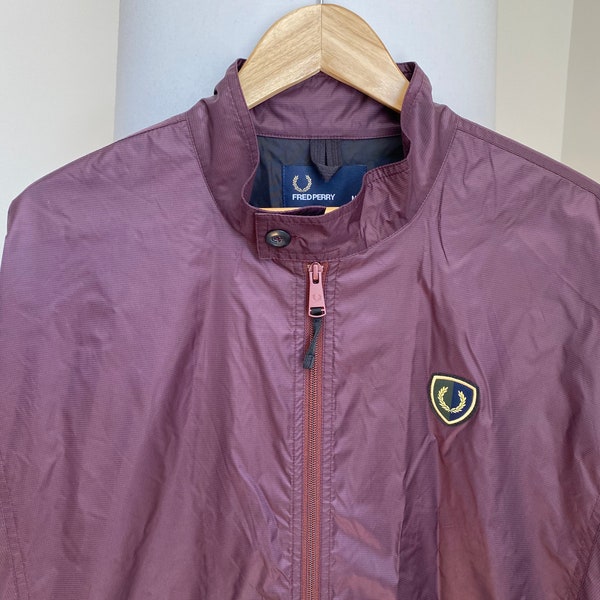 Fred Perry bomber lightweight jacket logo crest Raf Medium oversized burgundy M