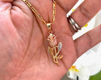 18K Gold Plated Rose Pendant Necklace | Delicate Gift