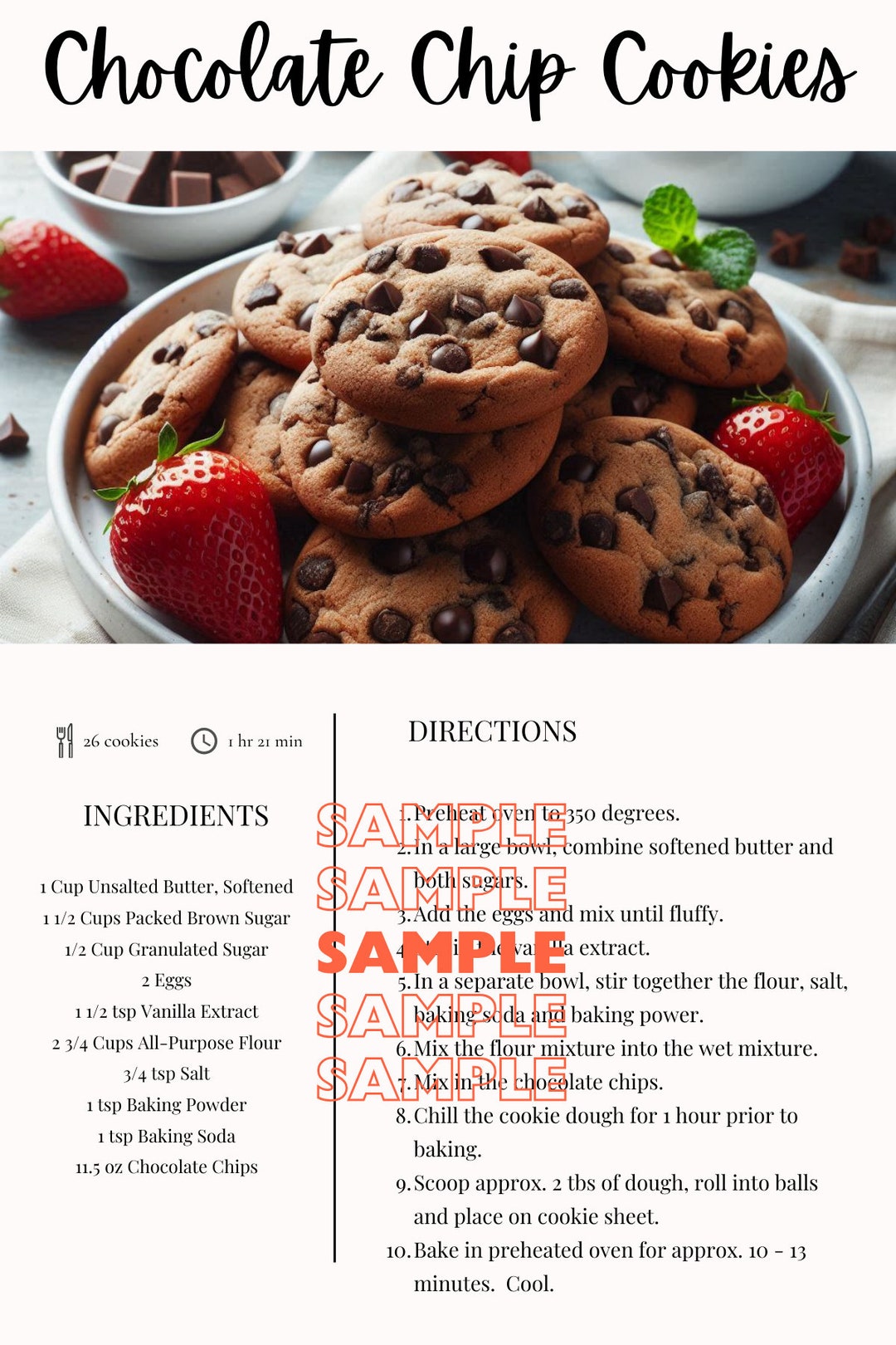 Chocolate Chip Cookie Recipe Printable, Color Picture, Easy ...
