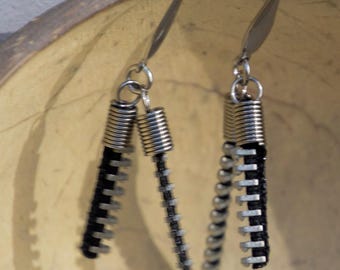 Pendientes cremallera largos |  Hecho a Mano | Joyería Boho Punk