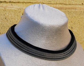 Ethnic Zipper Necklace | Handmade Zipper Choker | Avant-garde Tribal Statement Necklace | Unique Gothic Jewelry