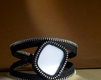 Art Nouveau recycled ceramic zipper bracelet