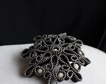 Star necklace with recycled zipper and white lava beads