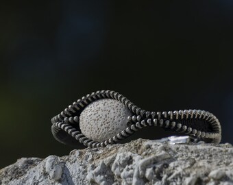 Recycled Zipper Bracelet with Volcanic Stone | Eco-Chic Bracelet | Lightweight, Comfortable Unisex Statement Piece