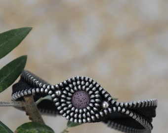 Wide Zippered Lava Rock Bracelet | Original Handmade Design - Boho Chic Volcanic Rock Bracelet