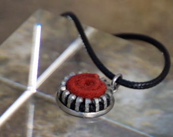 Zipper and recycled red suede collar