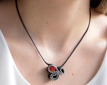 Red Suede Zipper Necklace | Bold Handmade Choker | Small Industrial Boho Statement Jewelry