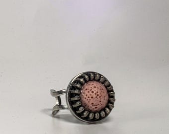 Anillo Ajustable “Zipper Style” con Lava Volcánica y cremallera – Diseño Edgy