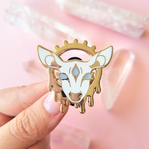 Doe in headlights Eerie forest critter - Gold Glow in the dark  UV Enamel Pin