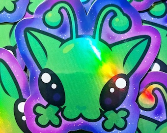Holographic Alien Cat Meme | Weather-Proof Vinyl Sticker