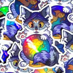 Holographic Fortune Teller Cat | Weather-Proof Vinyl Sticker