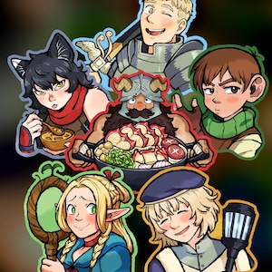 Dungeon Meshi Inspired Stickers | Waterproof Glossy Vinyl Stickers | Marcille, Laois, Senshi, Chilchuck, Izutsumi, Falin