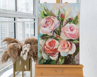 Framed Art Monet/'s Pink Lily Pond Impasto Palette Knife Art Original Oil Painting by Trupti Vakharia