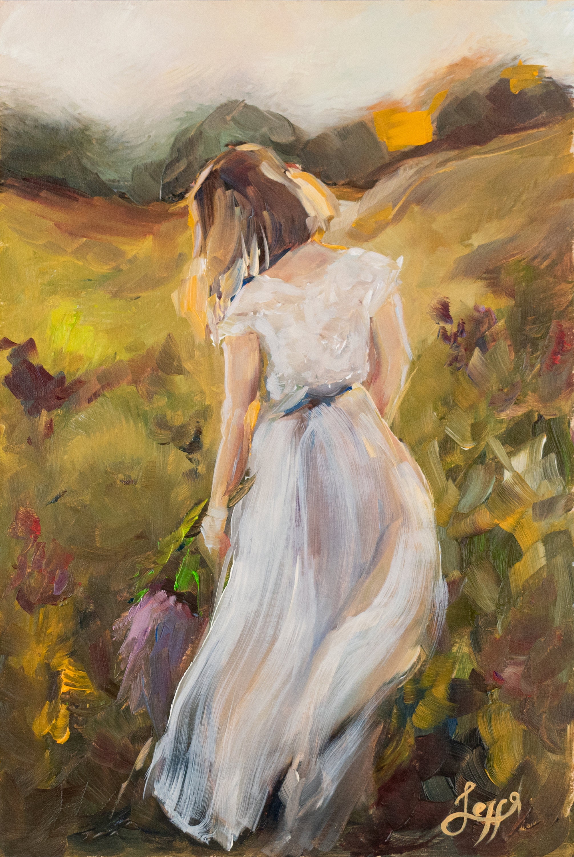 Girl in the Field Painting Original Art Impressionism Wall Art Etsy UK