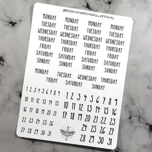 Stickerbogen "Eight Days A Week" - Planer, Wochentage, Monats-Set, 2023, Kalender, Aufkleber, Bullet Journal, Zahlen, Sticker Rock&Roadkill