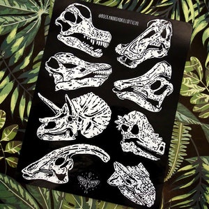 Planche d'autocollants "Stomp" - dinosaures, crânes, tricératops, parasaurolophus, paléontologie, dinosaures, stickers, stickers - Rock&Roadkill