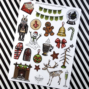 Feuille d'autocollants « Hells Bells » - Hexmas, Goth, Krampus, Skull, Coffin, Creepmas, Gothmas, Haunted, Pentagram Cookies, Stickers - Rock&Roadkill