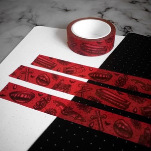 Taśma Washi „Drain The Blood” – Wampir, Dracula, Horror, Bank Krwi, Krucyfiks, Van Helsing, Bat, Planner – Rock&Roadkill