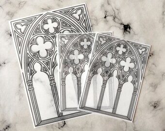 3x Gothic windows made of tracing paper - Goth, Dark Academia, Ephemera, Planer Dekoration - Rock&Roadkill