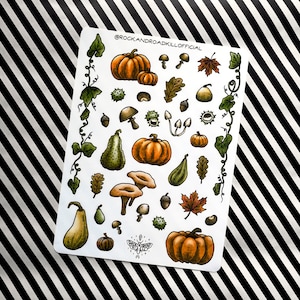 Stickerbogen "Time Of The Season" - Herbst, Jahreszeit, Kürbis, Pilz, Laub, Blätter, Wald, Ranken, Kastanie - Rock&Roadkill