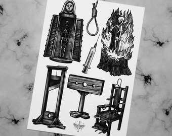 Art Print A3 "Torture" - Torture, Stake, Iron Virgin, Gallows, Knit, Syringe, Guillotine, Dark, Occult, Goth - Rock&Roadkill