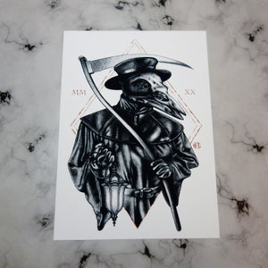 Kunstdruck A3 &quot;Virally Yours&quot; - Pest, Doktor, Sensenmann, Dotwork, Okkult, Goth, 2020 Collab w/ Christopher Reuter Design -Rock&Roadkill