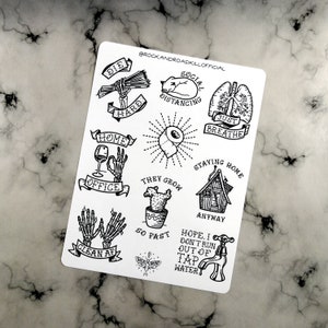 Stickervel "Isolation" Z/W - Quarantaine, Sarcasme, Satire, Kat, Pasta, Toiletpapier, Thuis, Stickers - RockAndRoadkill