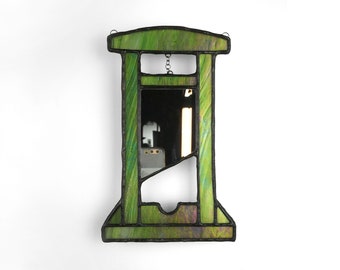 Guillotine stained glass suncatcher - mirror, green iridescent, window decoration, wall decoration, stained glass, goth, glass art - Rock&Roadkill